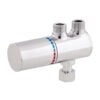 A chrome plated premixer with two valves.