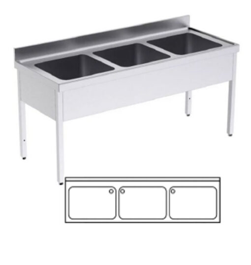 Gewerbespüle mkit 3 Becken und Untergestell