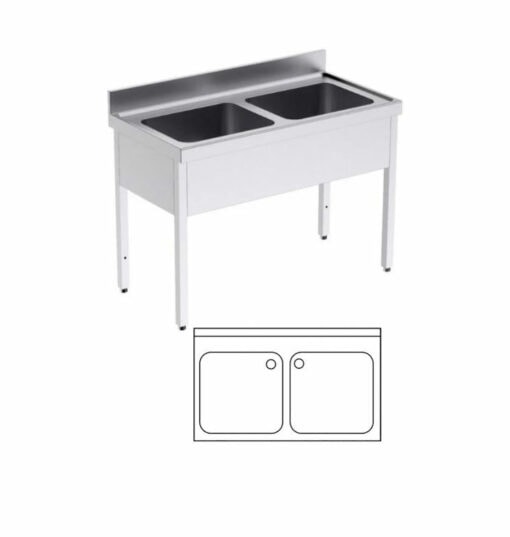 Evier professionnel, avec support, 1.200x700x850/920