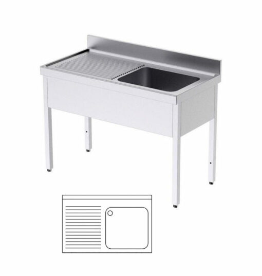 Commercial sink, with underframe, 1,300x700x850/920
