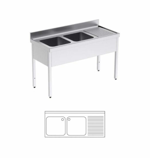 Gewerbespüle, mit Untergestell, 1.800x700x850/920