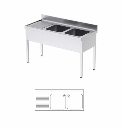 Commercial sink, with underframe, 2,000x700x850/920