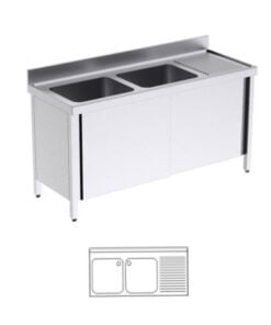 Gewerbespüle, mit Untergestell und Schiebetüren, 2.000x700x850/920