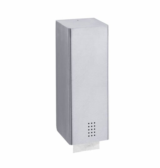 WC paper single-sheet dispenser, stainless steel, approx. 700 sheets, 400 mm high