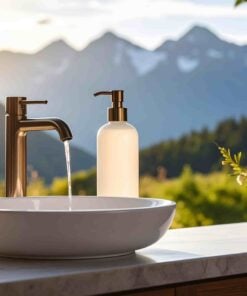 Modern washbasin with outdoor tap - ideal washbasin height with mountain panorama
